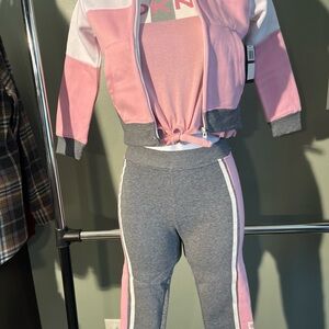DKNY Pink and White Hoodie 3 pc outfit girls size 6 NWT